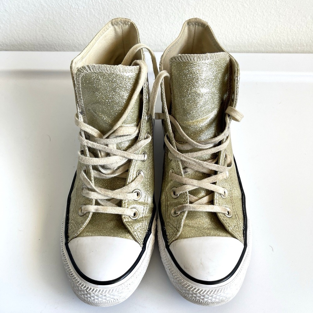 Converse Womens Chuck Taylor All Star‎ Gold Glitter High Tops 10 Festival Grunge